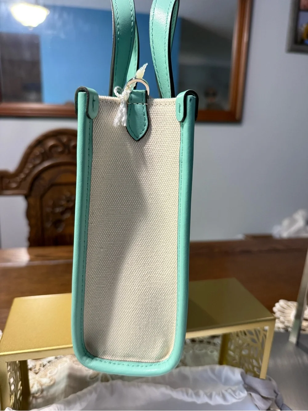 Jimmy Choo Mint Green and Cream Leather Mini Tote with Matching Card Wallet - Picture 4 of 9